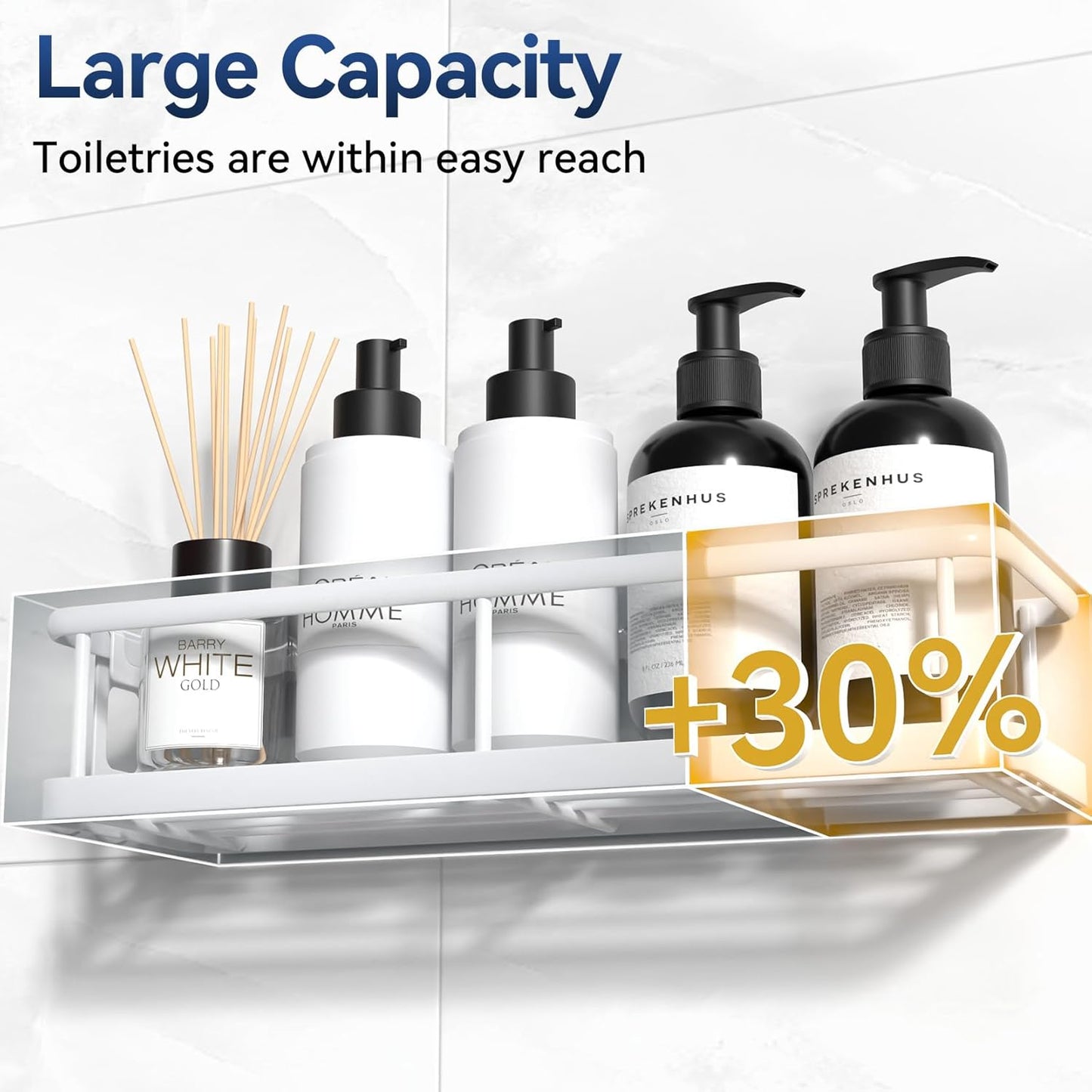 YASONIC Shower Caddy Adhesive, No Drill Bathroom Shower Organizers, with Removable Hooks, Rust Proof Shower Shelves, Wall-Mounted Shower Holder, White, 2 Pack