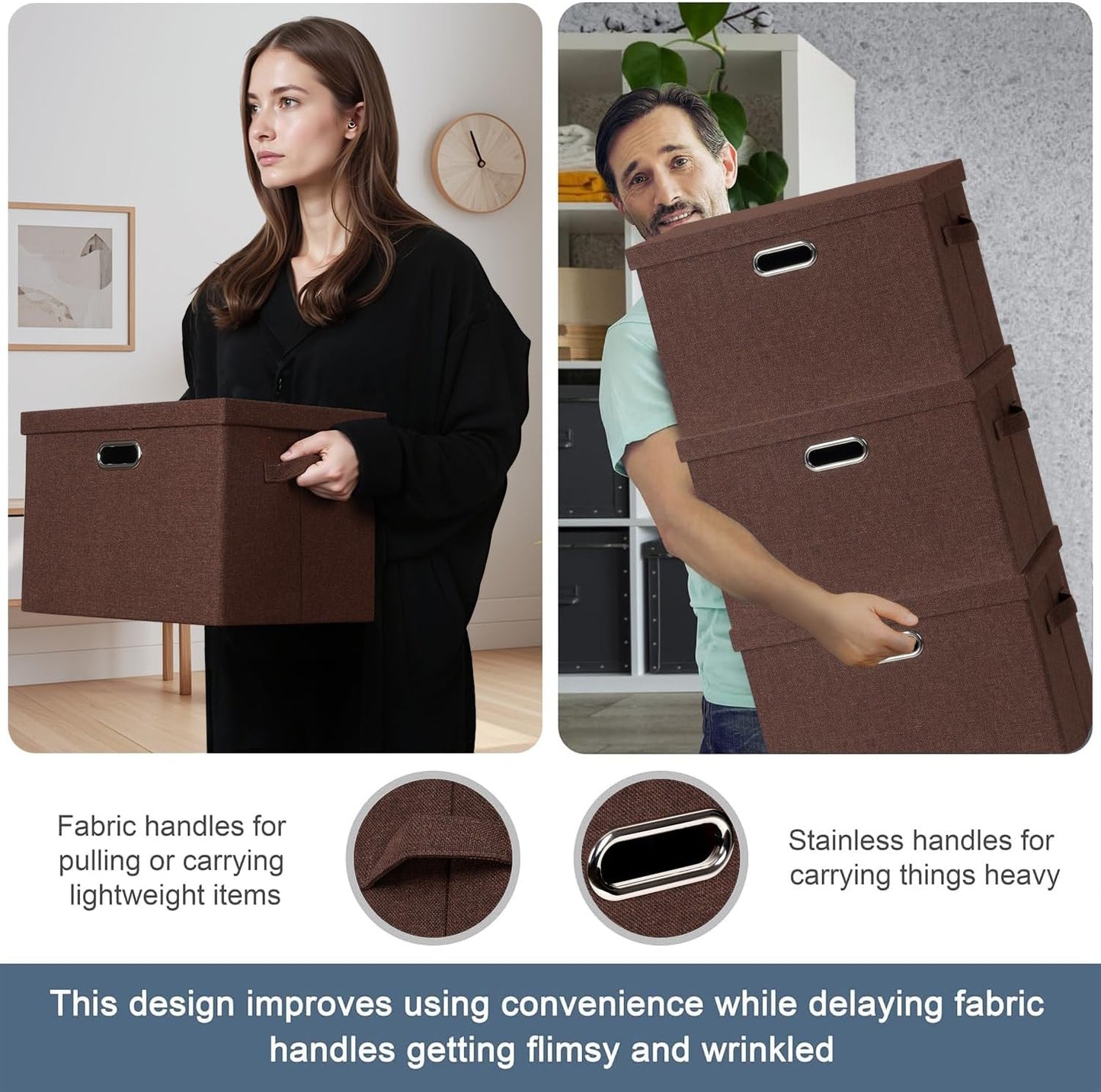 Large 17" 36 Quart Collapsible Stackable Storage Bins with Lids, 3 Packs Dark red Foldable Fabric Closet Storage Boxes with Lids, Heavy-duty Linen Cube Baskets(17x12x11)