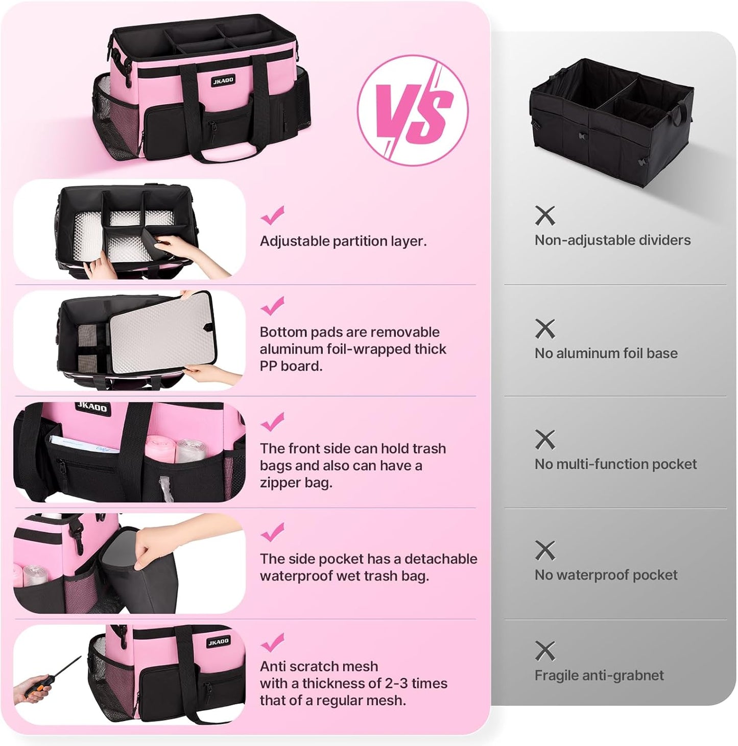 Large Wearable Cleaning Caddy Bags,Cleaning Supplies Storage Bag with Handles and Adjustable Shoulder Strap and Removable Waist Straps,Waterproof Cleaning Bags for Home,Car,Office (Pink)