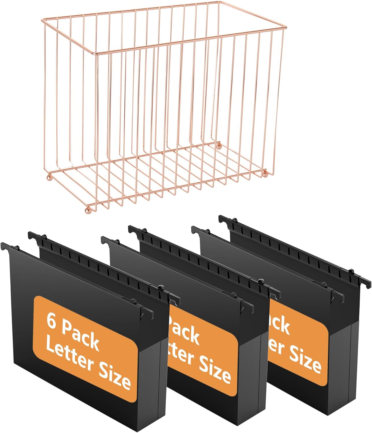 Hanging rose gold file manager, equipped with 6 letter sized plastic organ folders, file baskets, file boxes, storage boxes, office and study supplies, black