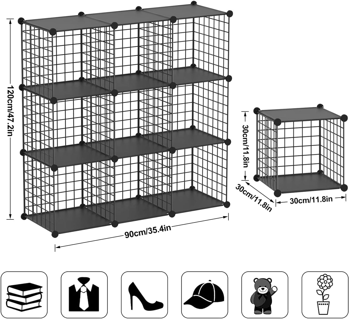 TUMUCUTE Wire Cube Storage Organizer, 9-Cube Metal Storage Shelves Bookshelf, Stackable Modular Closet Organizer for Bedroom Living Room, Office, Storage Shelves