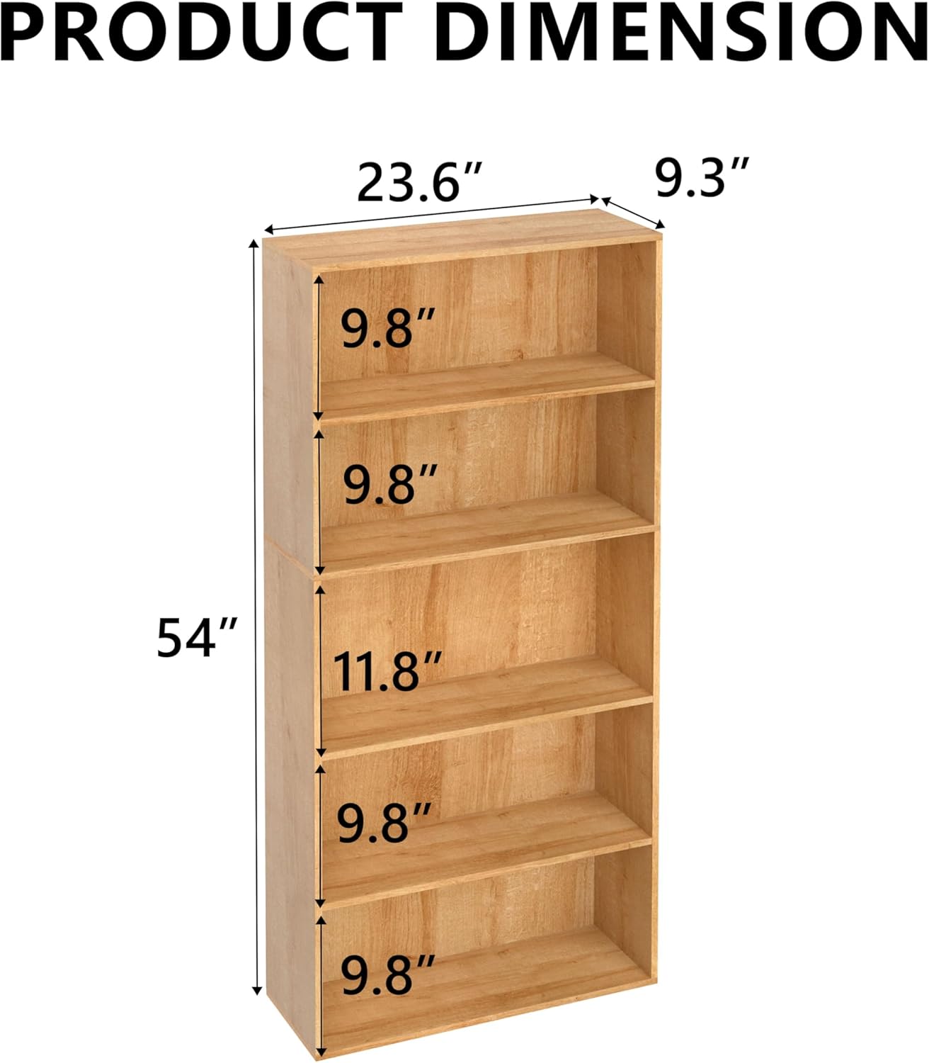 Wooden 5 Cube Storage Organizer,5 Tier Low Bookcase Storage Display Organizer, 54 Inch Versatile Cubes Shelf and Cubby Unit for Any Space (Natural Oak, 5 Cube-W(23.6inch)