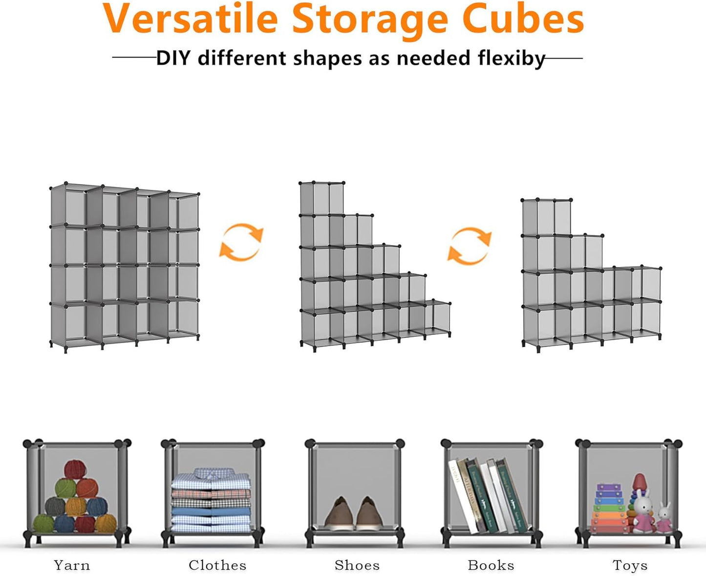 AWTATOS Cube Storage Organizer, 16 Cube Closet Organizer, Stackable Storage Cube Shelves, DIY Portable Closet Clothes Organizer Shelving for Bedroom, Closet, Wardrobe, Bathroom, Grey