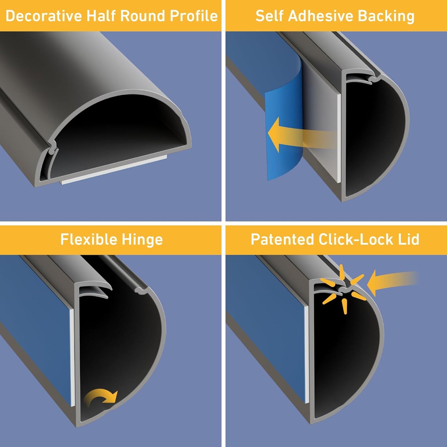 D-Line Cord Cover, Decorative Wall Cord Hider, Paintable Cable Concealer, Cable Raceway, Wire Cover, Wall Mounted TV Wire Hider, Electrical Cable Management - 1.18in W x 0.59in H x 39in Length - Gray