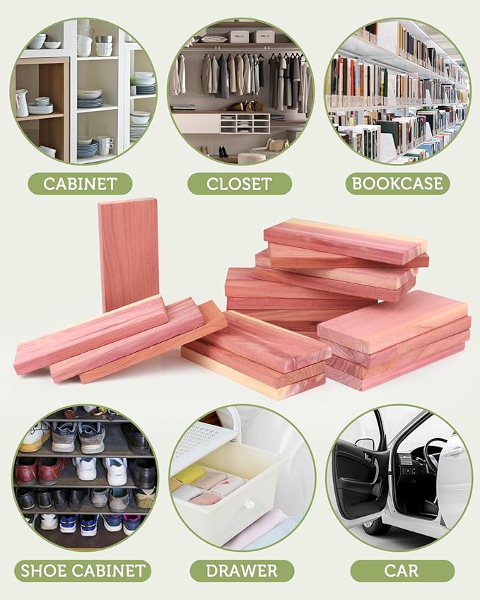 Cedar Blocks for Clothes Storage, 20 Pack Planks - Aromatic Scent Cedars Wood Planks for Closets and Drawers Freshener