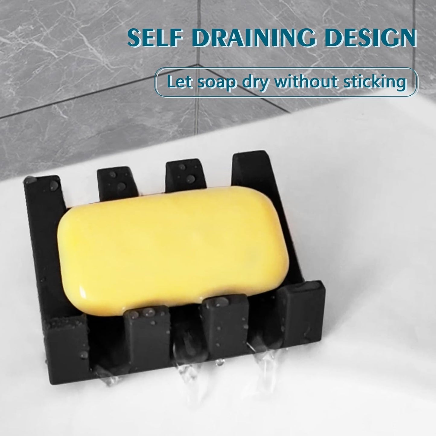 Self Draining Soap Dish Holder,Silicone Soap Dish,for Bathroom,Kitchen, Sponges，Can Extend Soap Life，Keep Soap Bars Dry and Easy Cleaning (2, Black&White)