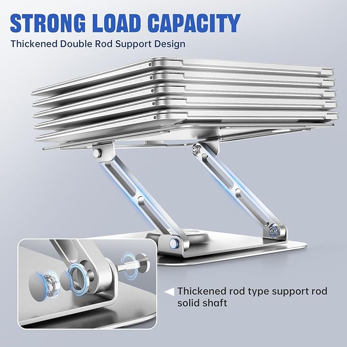 Laptop Stand for Desk, Adjustable Computer Stand with 360° Rotating Base, Ergonomic Laptop Riser for Collaborative Work, Foldable & Portable Laptop Stand, fits for All 10-16" Laptops