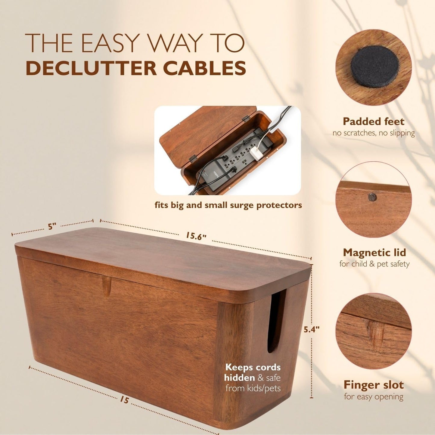 Extra Large Cable Management Box - Cable Organizer Box and Power Strip Box for Electrical Cord Management - Desk Cord Hider and Floor Cable Management - Wire Storage and Organization for Cords