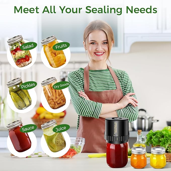 Electric Mason Jar Vacuum Sealer, Automatic Jar Vacuum Sealer Kit for Wide and Regular Mouth Lids, Birthday Gifts for Mom, Portable Vacuum Sealer Machine for Canning, Food Storage