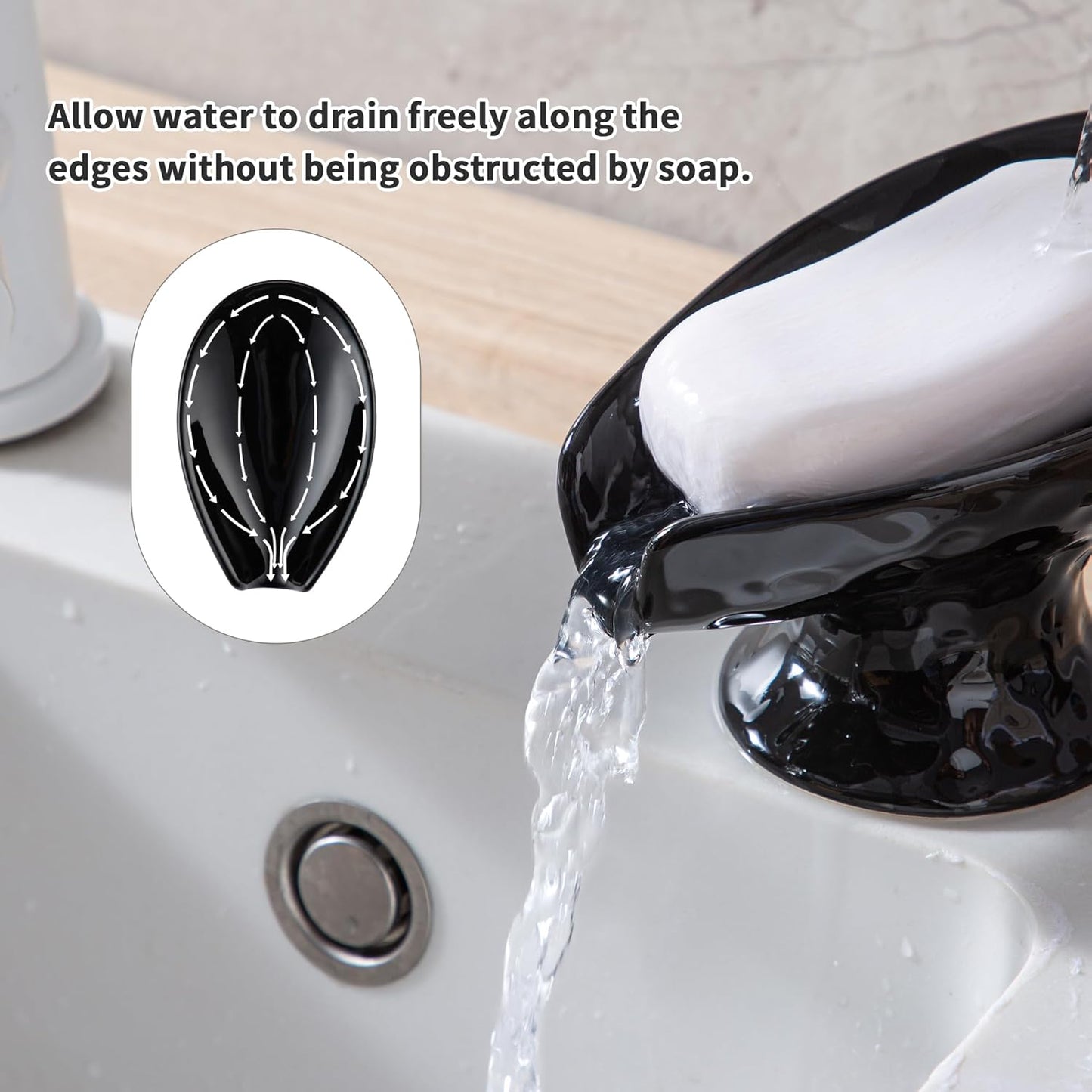 Self Draining Soap Dish, Bar Soap Holder for Shower,Black Ceramic Soap Dishes for Bathroom Kitchen Shower Keeps Soap Dry, Easy to Clean(Gloss Black)