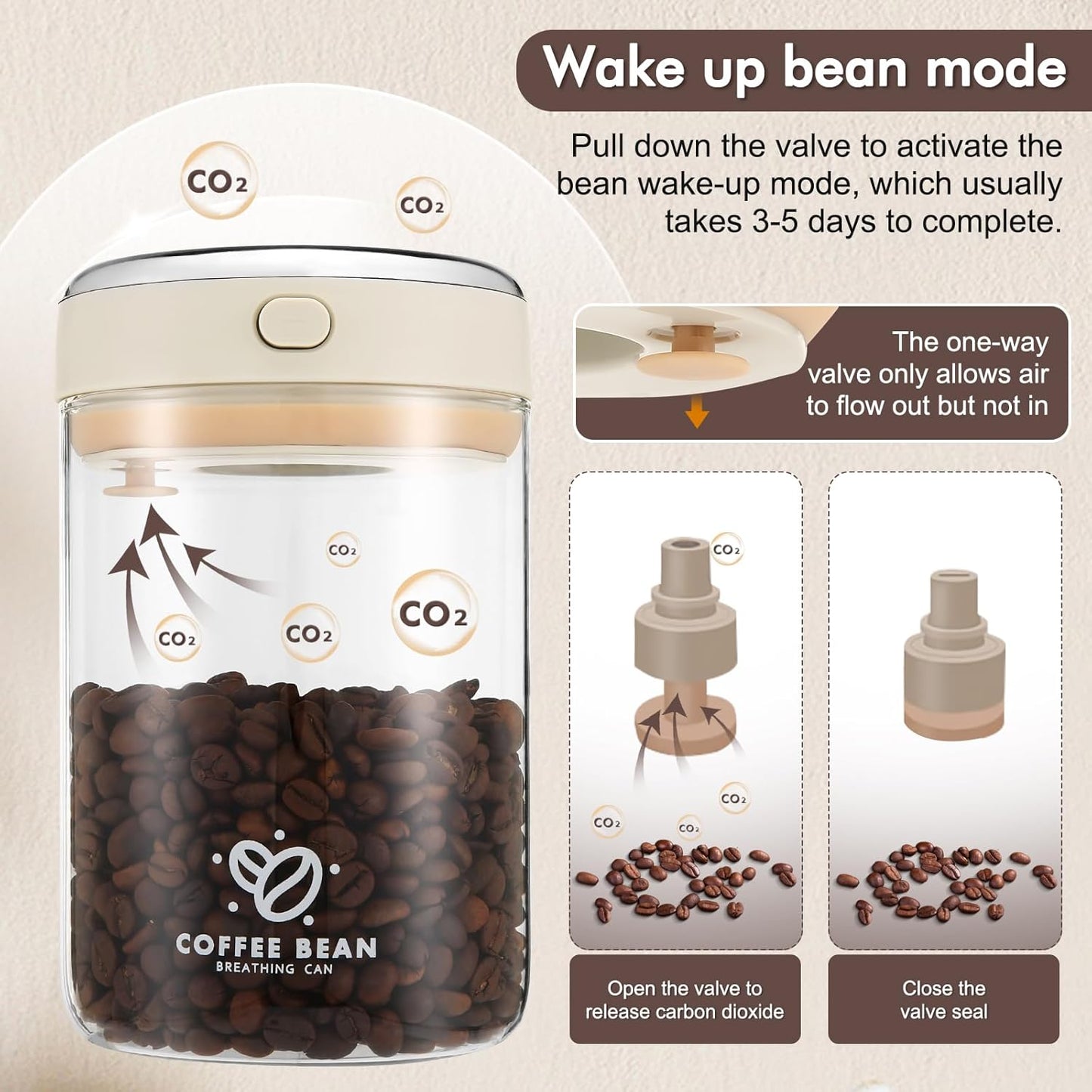 2 Pack 37oz Coffee Bean Storage Container with Scoop Glass Airtight Coffee Canister with One-Way Valve Airtight Lid Date Tracker Storage Container for Grounds Beans Tea Cereal Sugar Flour Cookies