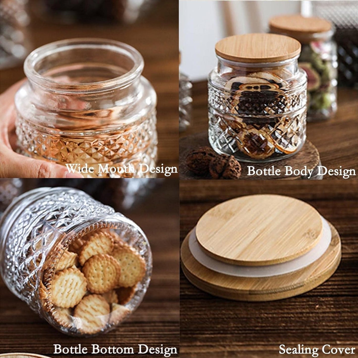 38 FL OZ Large Airtight Glass Storage Jars with Bamboo Lid - Vintage Food Containers for Candy, Snacks, Coffee, Tea, Nuts, Cereal - Kitchen Canisters