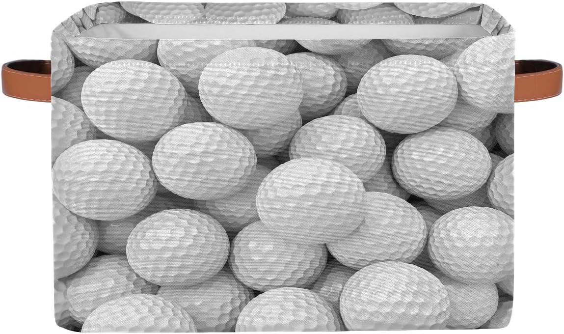 Golf Storage Basket for Shelves, Storage Bins with Handles, Collapsible Basket for Organizing, Closet Toy Baskets for Nursery Room, 15x11x9.5 in, Canvas, White Golf