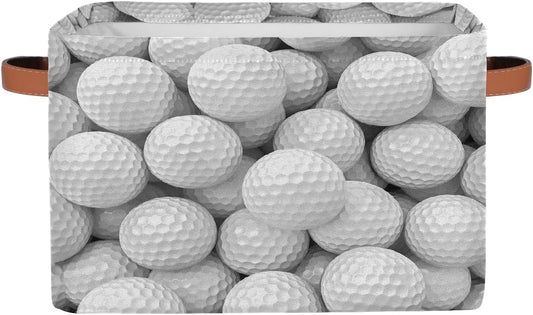 Golf Storage Basket for Shelves, Storage Bins with Handles, Collapsible Basket for Organizing, Closet Toy Baskets for Nursery Room, 15x11x9.5 in, Canvas, White Golf