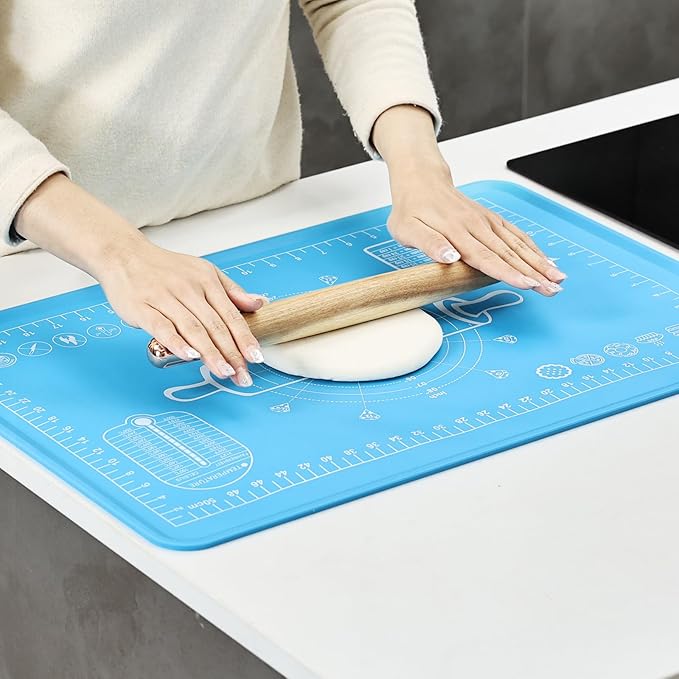 Silicone Baking Mat 20"L x 28"W, Extra Thick Dough Rolling Pad with Measurements and Edge Heightening, Non-stick Food Grade Silicone Pastry Mat for Pastry, Bread, Cookies