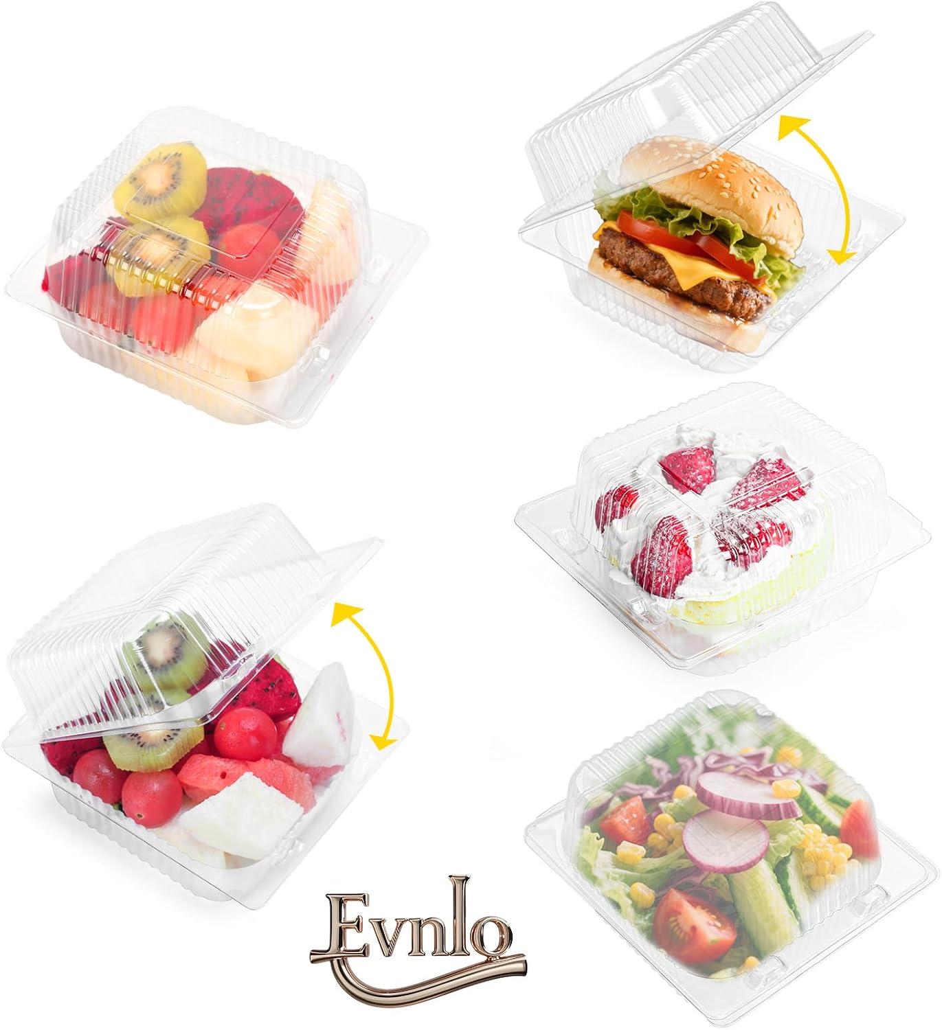 100 Count Clear Plastic Containers with Lids for Food, Thickened Disposable Sandwich Containers Clamshell Boxes for Cake Slice, Dessert, Hamburger, Salad, Pastry, Fruits, Takeout Tray