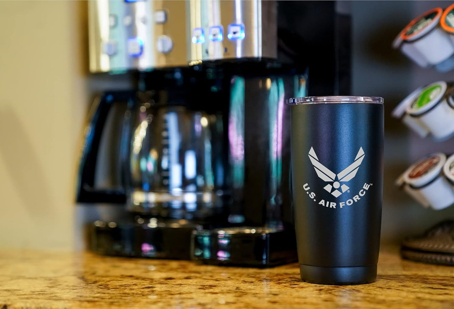 20oz Air Force Tumbler, Double-Walled Insulated Steel USAF Coffee Mug with Lid | Air Force Gifts | USAF 20oz Tumbler