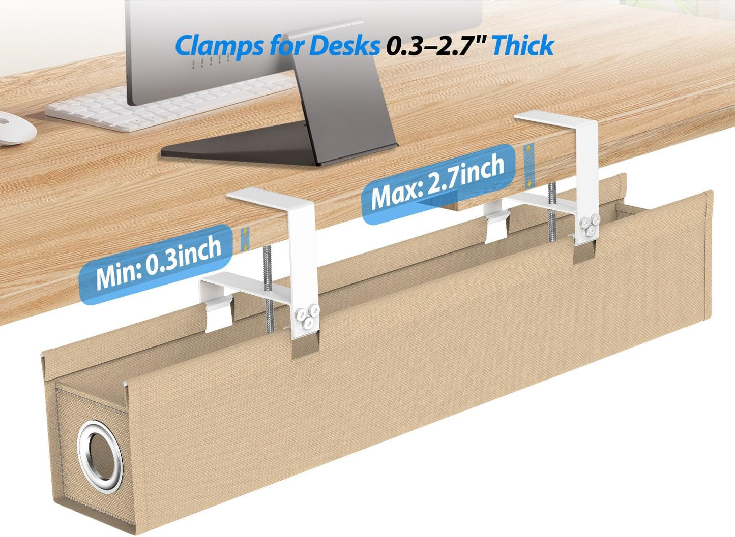 Under Desk Cable Management Tray, 30" Cord Organizer for Table with Oxford Fabric, 60LBS Capacity, No Drill Installation, Cable Management Fits Most Desks, Gaming Setup & Home Office