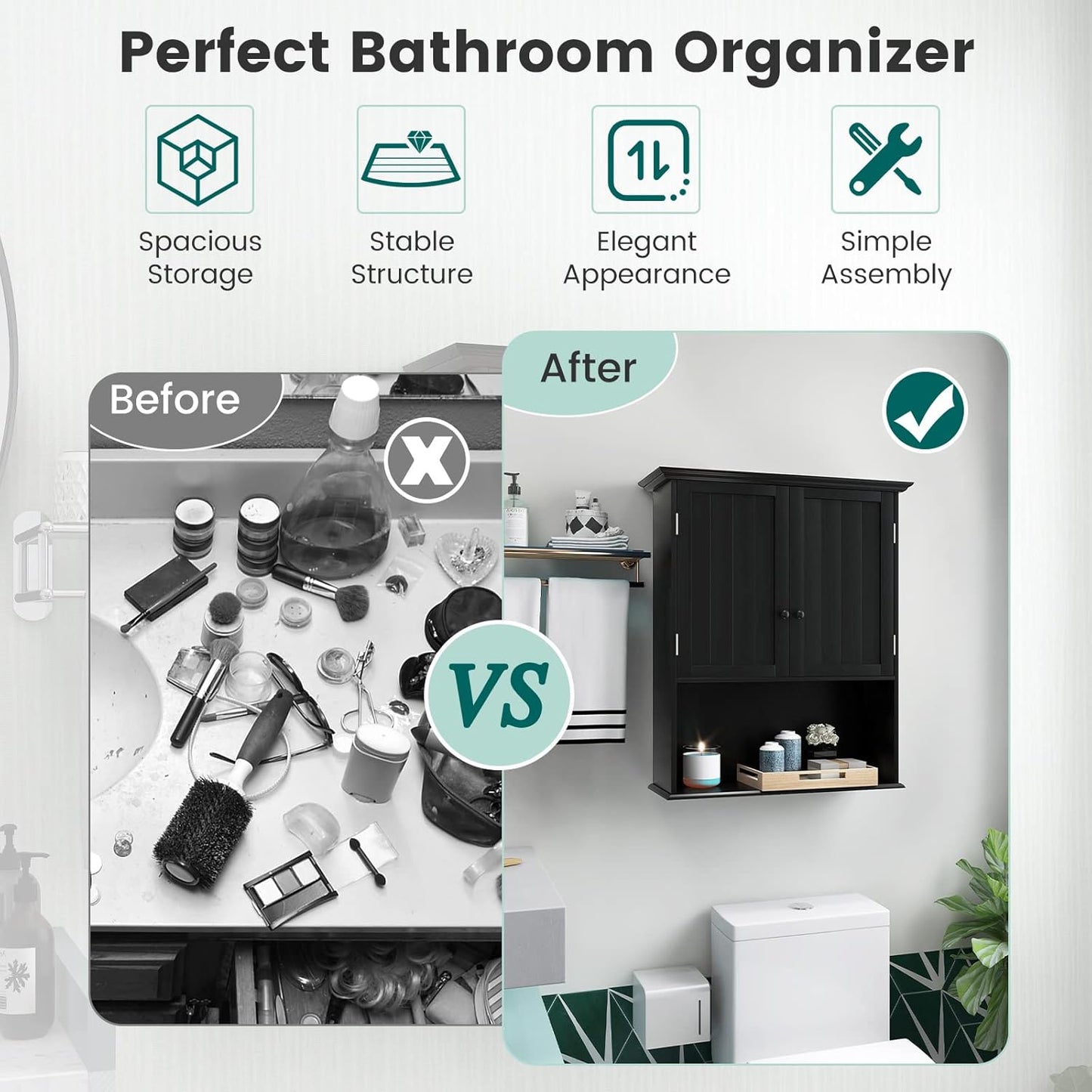 Giantex Medicine Cabinets, Wall Mounted Bathroom Cabinet with Adjustable Shelf, 2-Door, Bathroom Storage Cabinet Over The Toilet, Living Room, Kitchen, Laundry Room, Cupboard