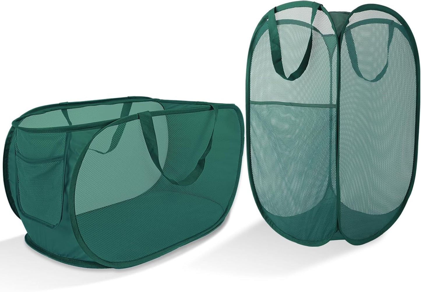 Upgraded Extra Large Mesh Pop Up Laundry Hamper 2 Pack, 100L Foldable Laundry Baskets, Dirty Clothes Hamper with Handles, Collapsible Hampers for Laundry Travel, Dorm or Home. Green