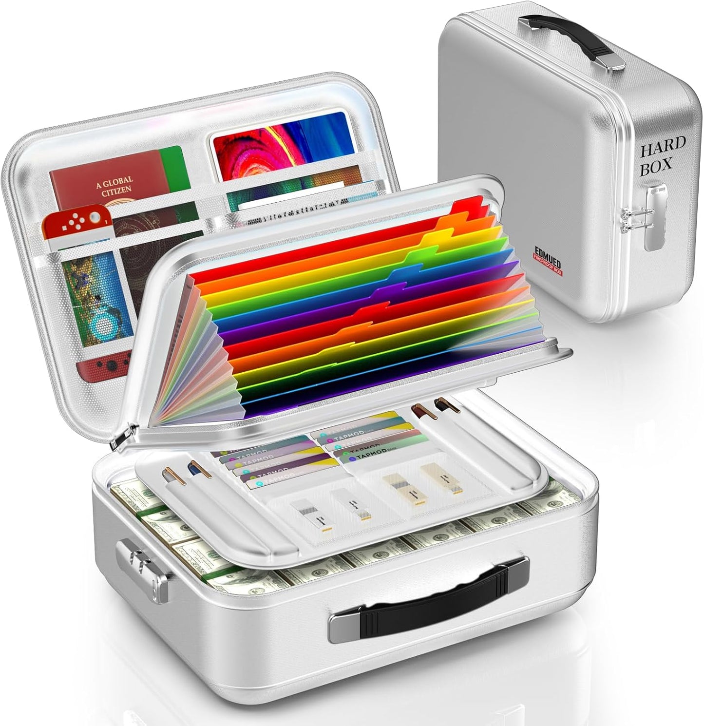 Fireproof Document Box with Lock, Waterproof File Safe Box for Documents, Fireproof and Waterproof Important Document Organizer for Home and Office - Silver Gray