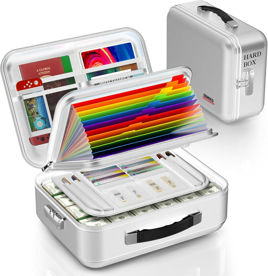 Fireproof Document Box with Lock, Waterproof File Safe Box for Documents, Fireproof and Waterproof Important Document Organizer for Home and Office - Silver Gray