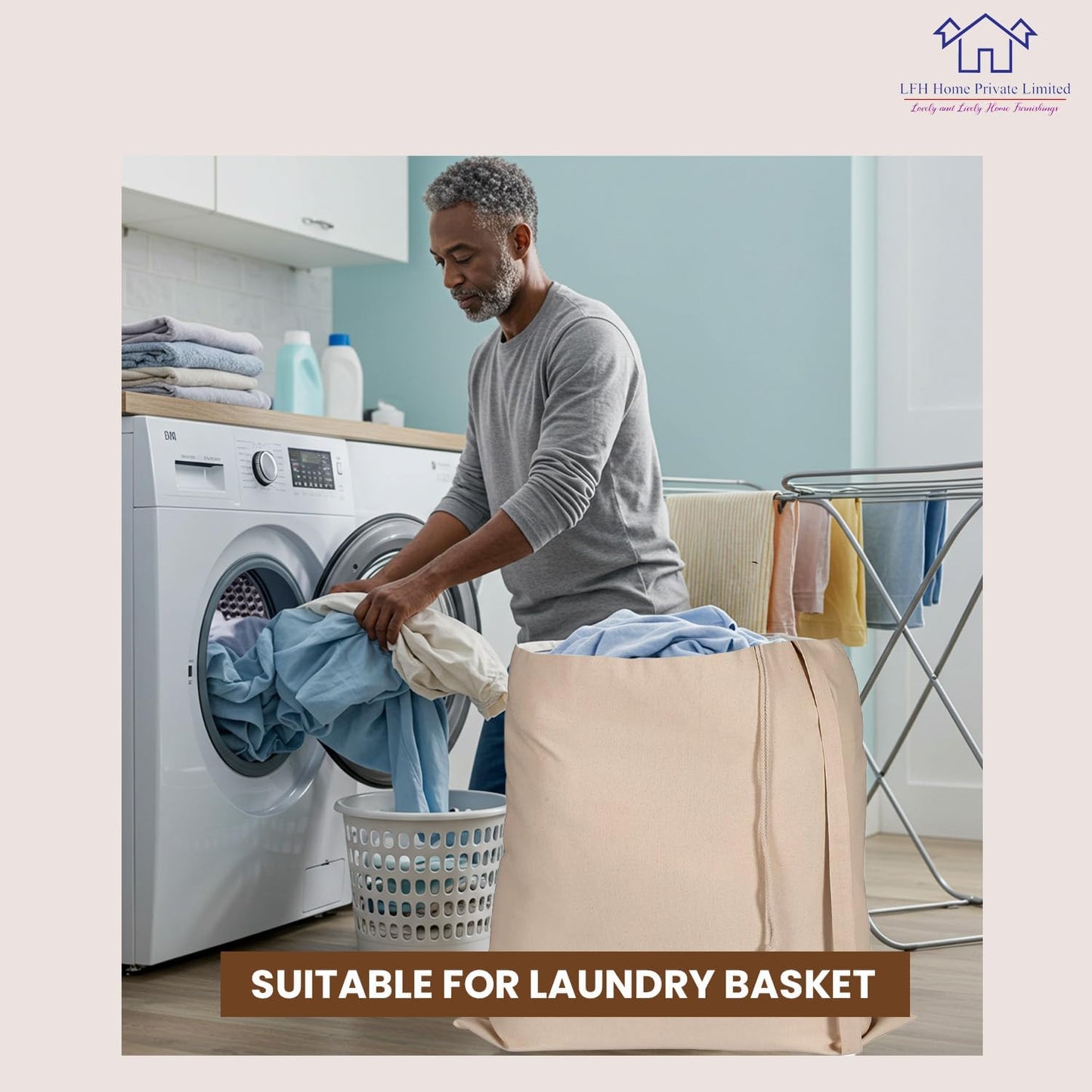 LFH Home Cotton Canvas Extra Large Laundry Bag with Handle, Heavy Duty Drawstring Closure Washable Laundry Bags School Travel, Home, Hotel, College Dorm, Organizer Sack, 24x36-Natural Thanks Giving