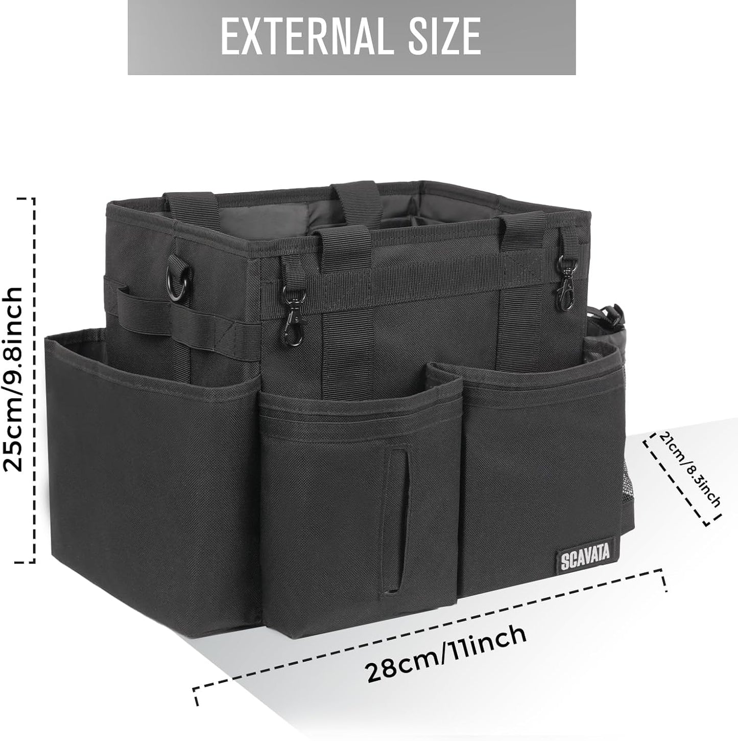 Compact Wearable Cleaning Caddy, Small Supplies Organizer with Handle & Shoulder Straps for Housekeepers, Under Sink & Car Cleaning Tool Organizer Bag (Black)