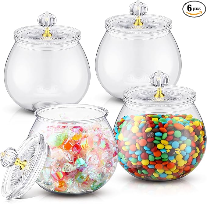 Nuogo 4 Pcs Plastic Candy and Cookie Jars with Lids Clear Cookie Container Candy Jars Large Airtight Apothecary Storage Organization for Wedding Home Kitchen Bar(30 oz)