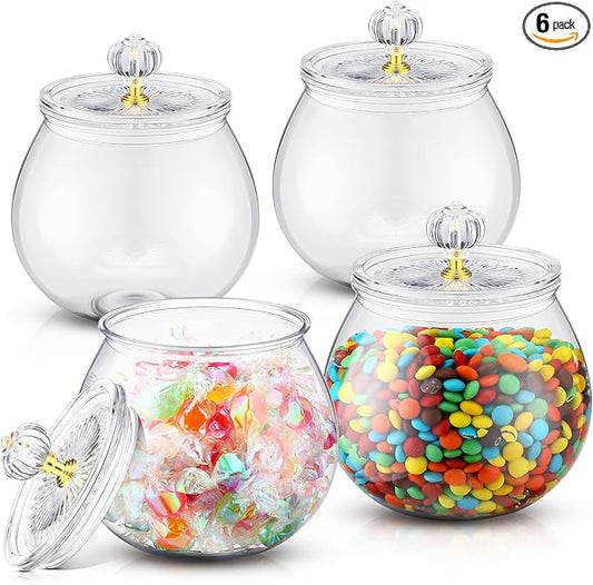 Nuogo 4 Pcs Plastic Candy and Cookie Jars with Lids Clear Cookie Container Candy Jars Large Airtight Apothecary Storage Organization for Wedding Home Kitchen Bar(30 oz)