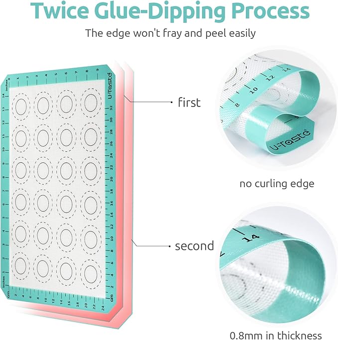 U-Taste 446ºF Heat Resistant Macaron Silicone Baking Mat, Non Stick Reusable Cookies Pastry Sheet Liner with Edge Enhancement Circle Measurement (Half Sheets Size, Pack of 2, Aqua Sky)