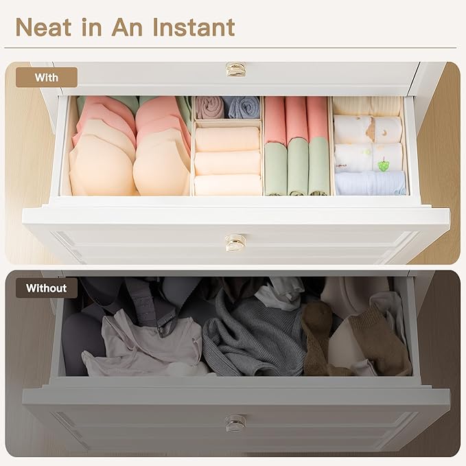 Criusia Drawer Organizer Clothes, 24 Pack Dresser Organizer for Baby Clothes, Underwear, Sock- Foldable Closet Organization and Storage Dividers Bins for Nursery, Bedroom and Dorm (Beige)