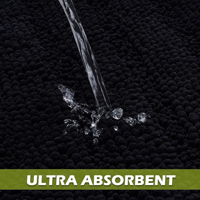 KGORGE Non Skid Bathroom Rugs - Easy Wash Absorbent Thick Shaggy Quick Dry Dirt Resistance Floor Mats for Kitchen Shower Tub Black Small Bath Mat, 20" W x 32" L, 1Pc