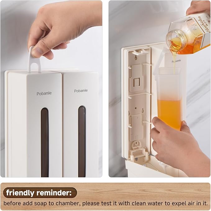1984 Shampoo and Conditioner Dispenser Wall Mount Shower Dispenser 2 Chamber No Drill Bathroom Set Shampoo Dispenser for Shower Wall Home Hotel 400ml x 2 White