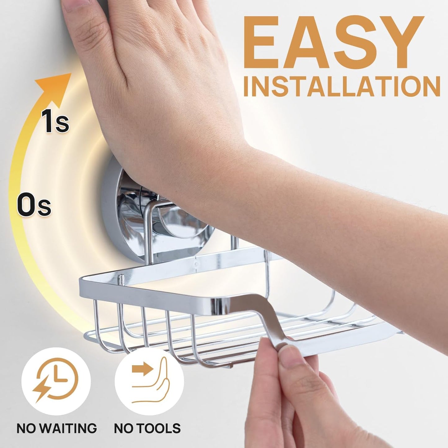 LEVERLOC Soap Dish, Soap Bar Holder for Shower Suction Cup Wall Mounted, Stainless Steel No-Drilling Removable Waterproof Sponge Holder for Bathroom Bathtub Kitchen Sink, Keep Dry, Silver