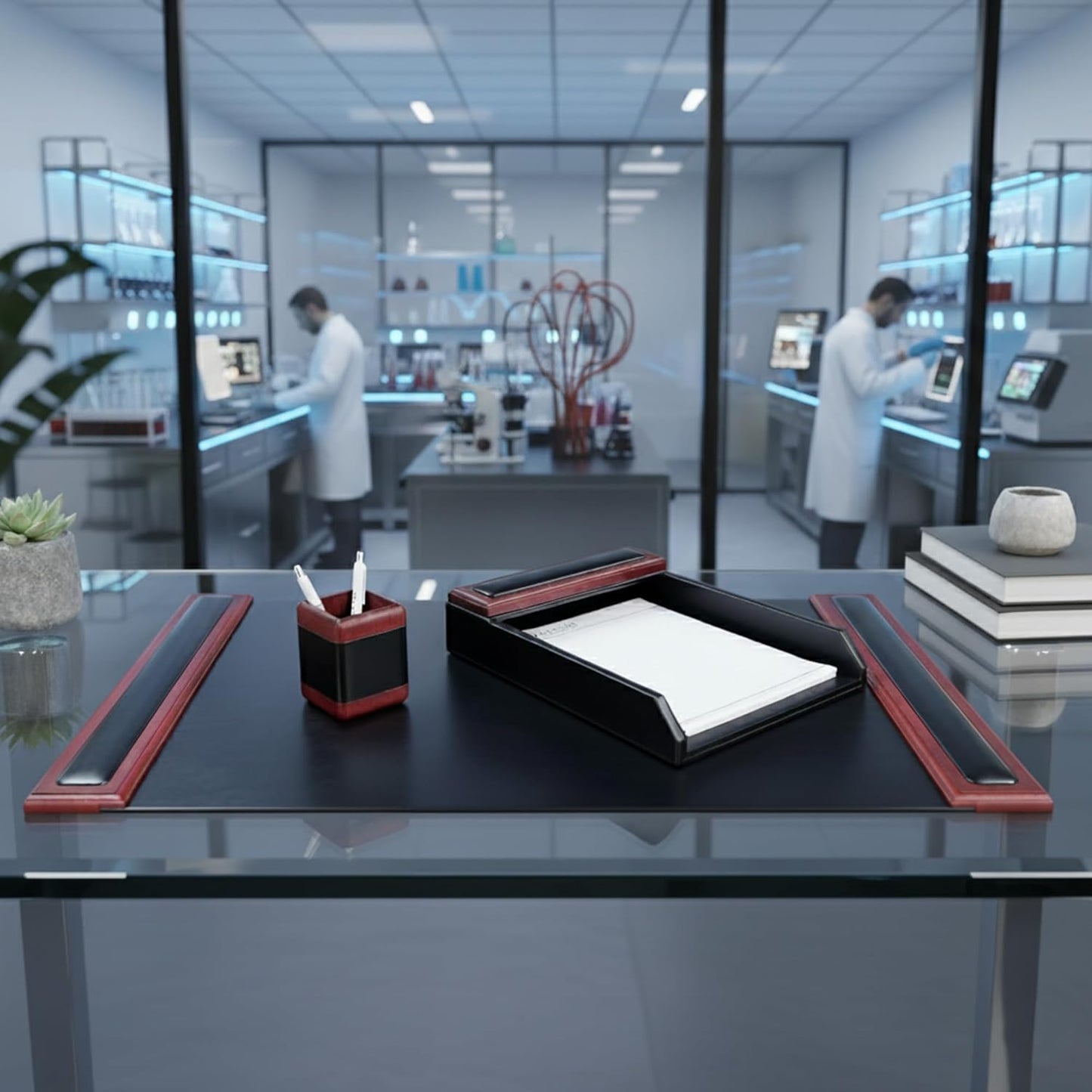 Dacasso Rosewood and Leather Desk Set, 3-Piece (D8037)