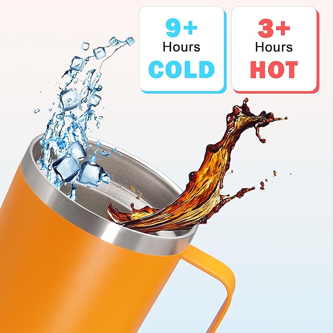 20 oz Tumbler with Handle and Lid, Stainless Steel Tumbler Insulated Travel Coffee Mug, Spill Proof Double Wall Vacuum Tumbler Cup Keep Drink Hot & Cold,Orange, 12 Pack