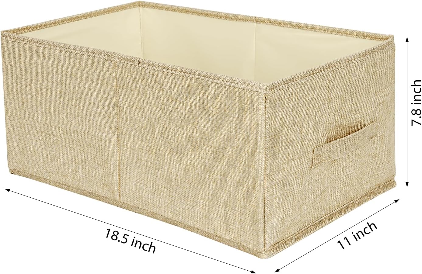 Open Storage Bins with Handle BOPEY Clothes Organizer Container Linen Fabric Foldable Basket for Home Closet Shelves Nursery Toys Books Beige Large 3-pack (BP006)