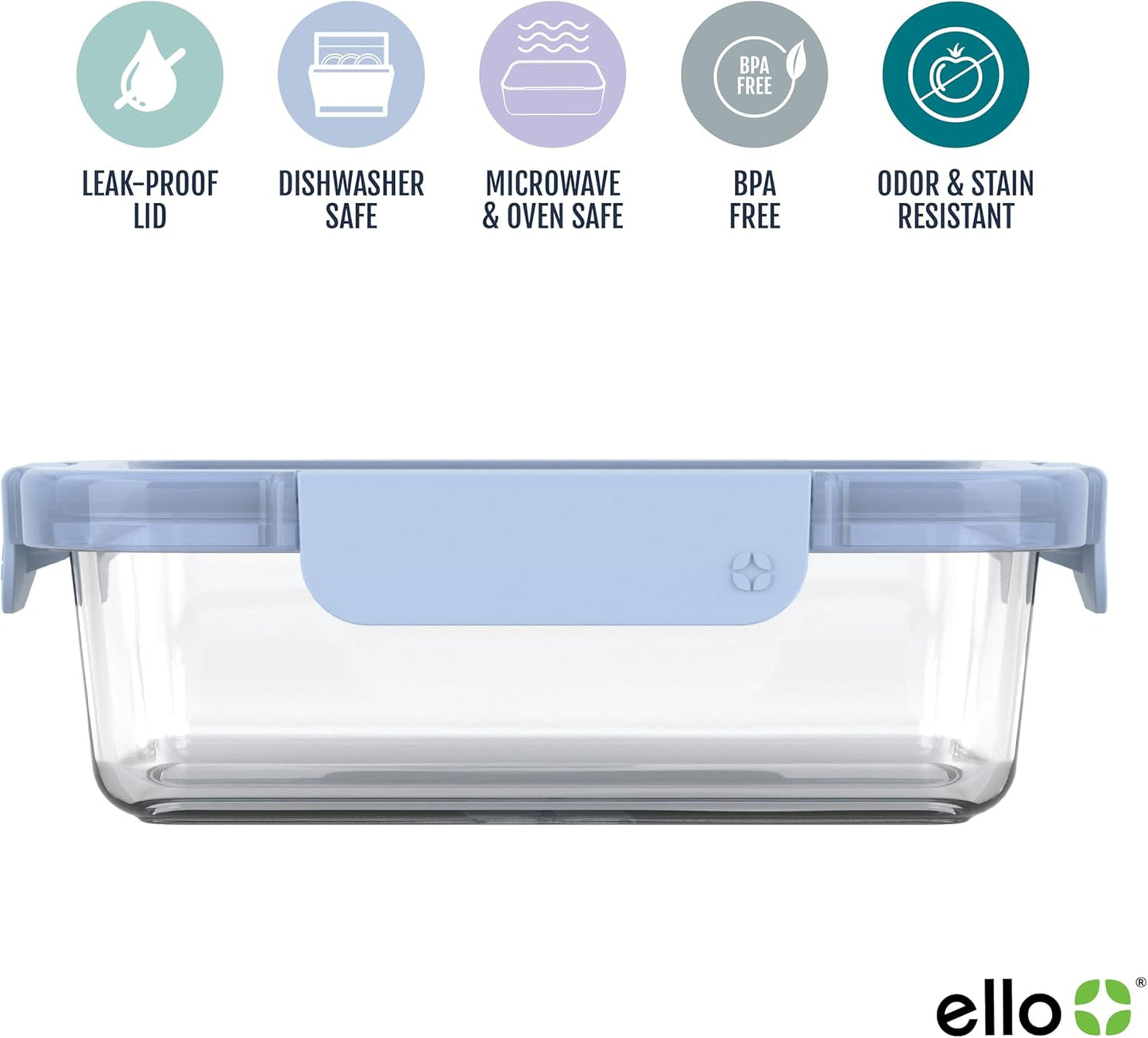Ello Color Lock 3.4 Cup 10PC, 5 Pack Glass Meal Prep Sets Leak-Proof Glass Food Storage Containers with Airtight BPA-Free Plastic Lids, Dishwasher, Microwave, and Freezer Safe, Purple Rain