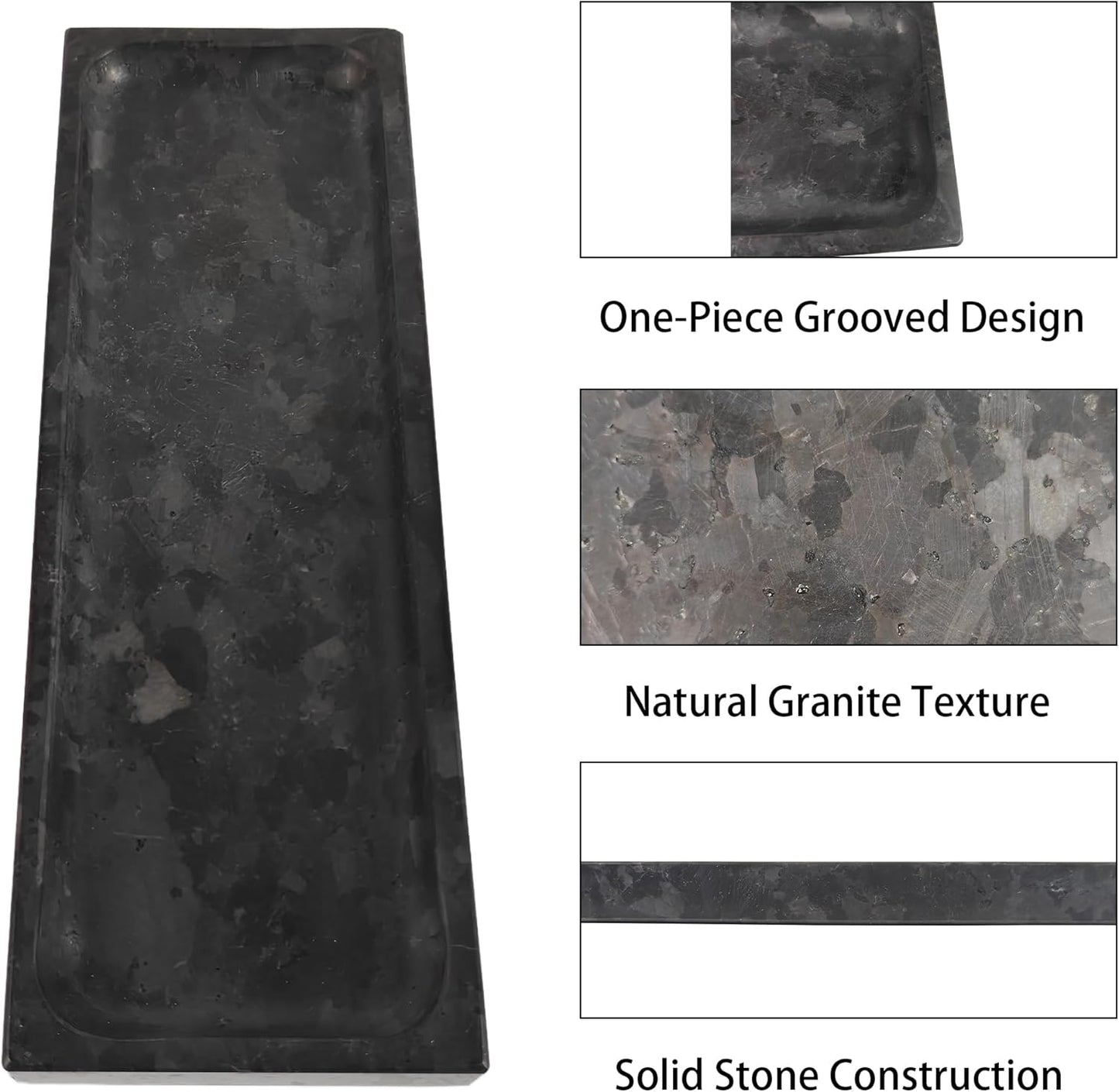 Matte Black Granite Vanity Tray - Natural Stone Rectangular Catchall, 10.6" Decorative Organizer for Bathroom, Entryway, or Desk - Minimalist Display Tray with Unique Veining
