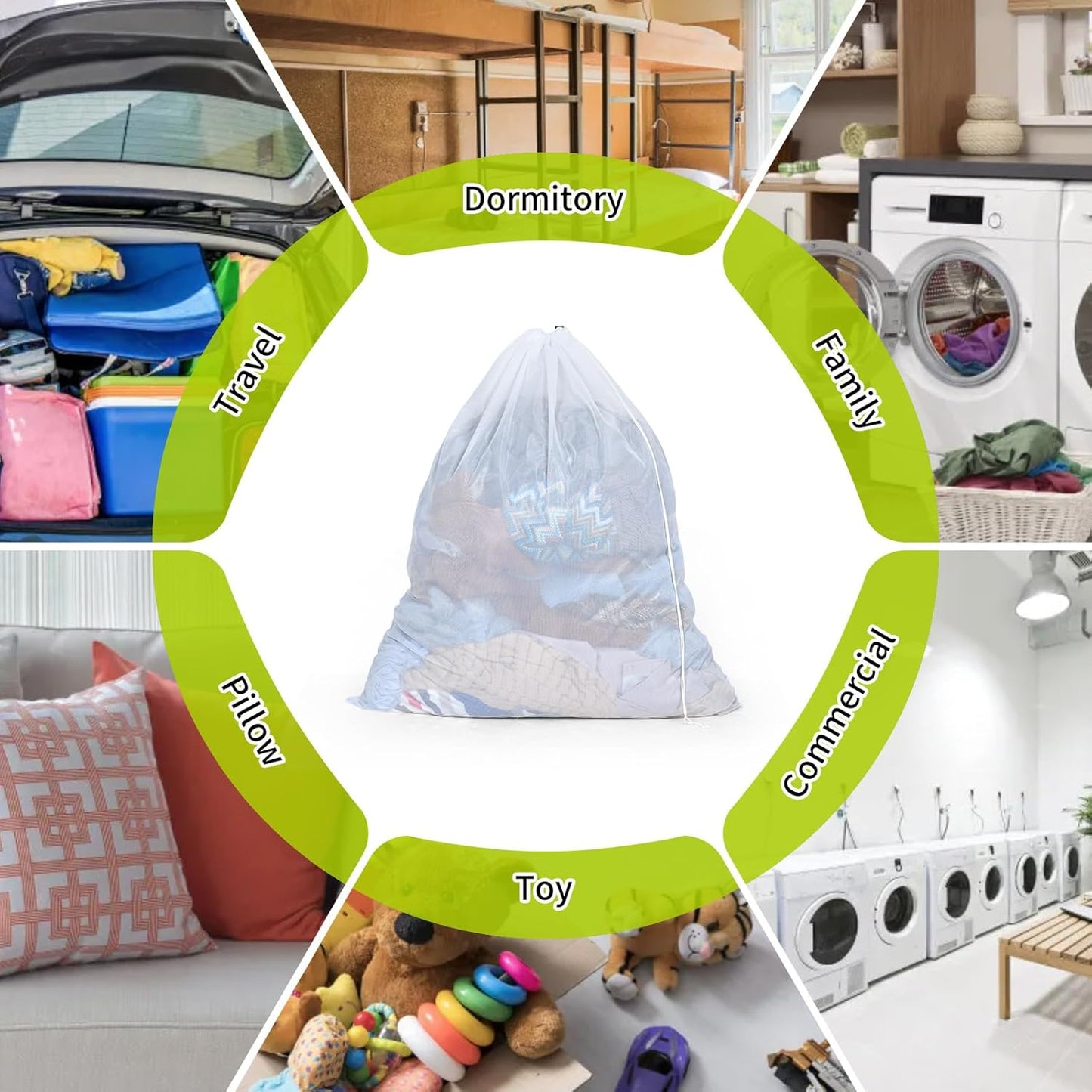 OTraki Ex-Large Mesh Laundry Bag 36x43 Inch Drawstring Laundry Wash Bags 2 Pack Dirty Clothes Net Laundry Bag Heavy Duty Travel Storage Organize Bag for Home Apartment Dorm Camp Hotel Beach, White