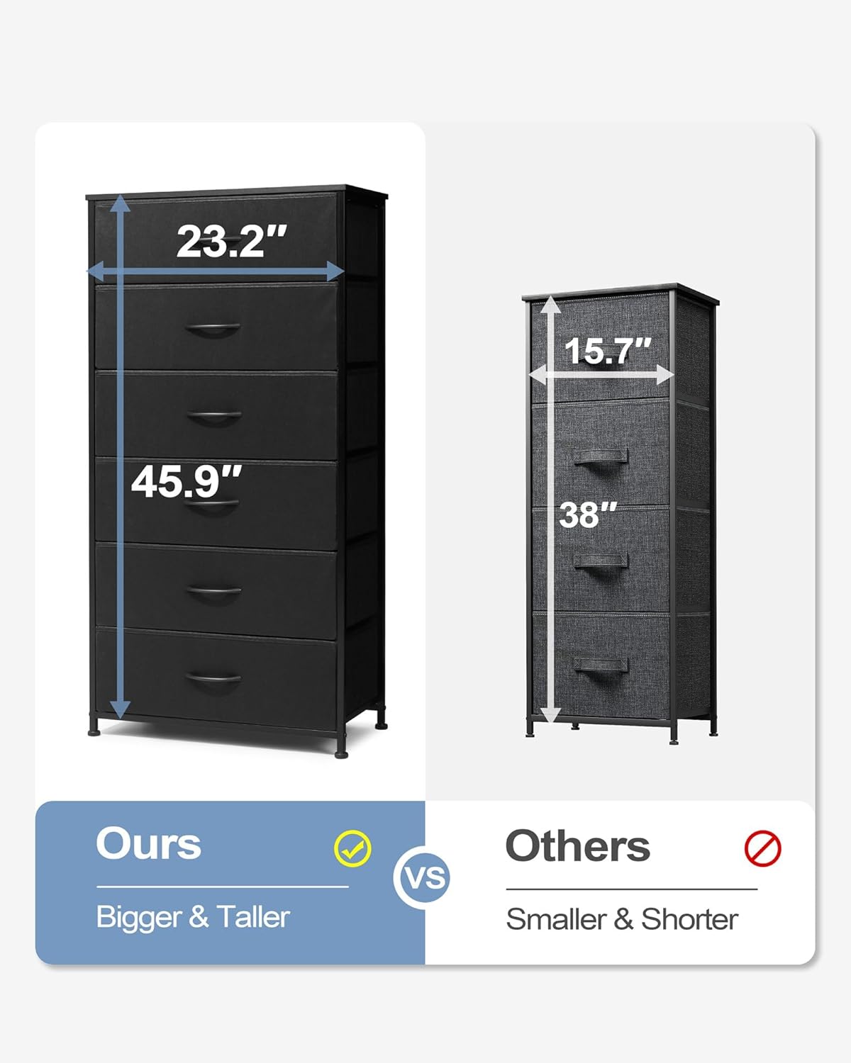 Crestlive Products Dresser for Bedroom with 6 Drawers, Tall Chest of Drawers, Black Dressers Bedroom Furniture, Storage Organizer Unit with Bins for Closet, Hallway, Living Room, Entryway