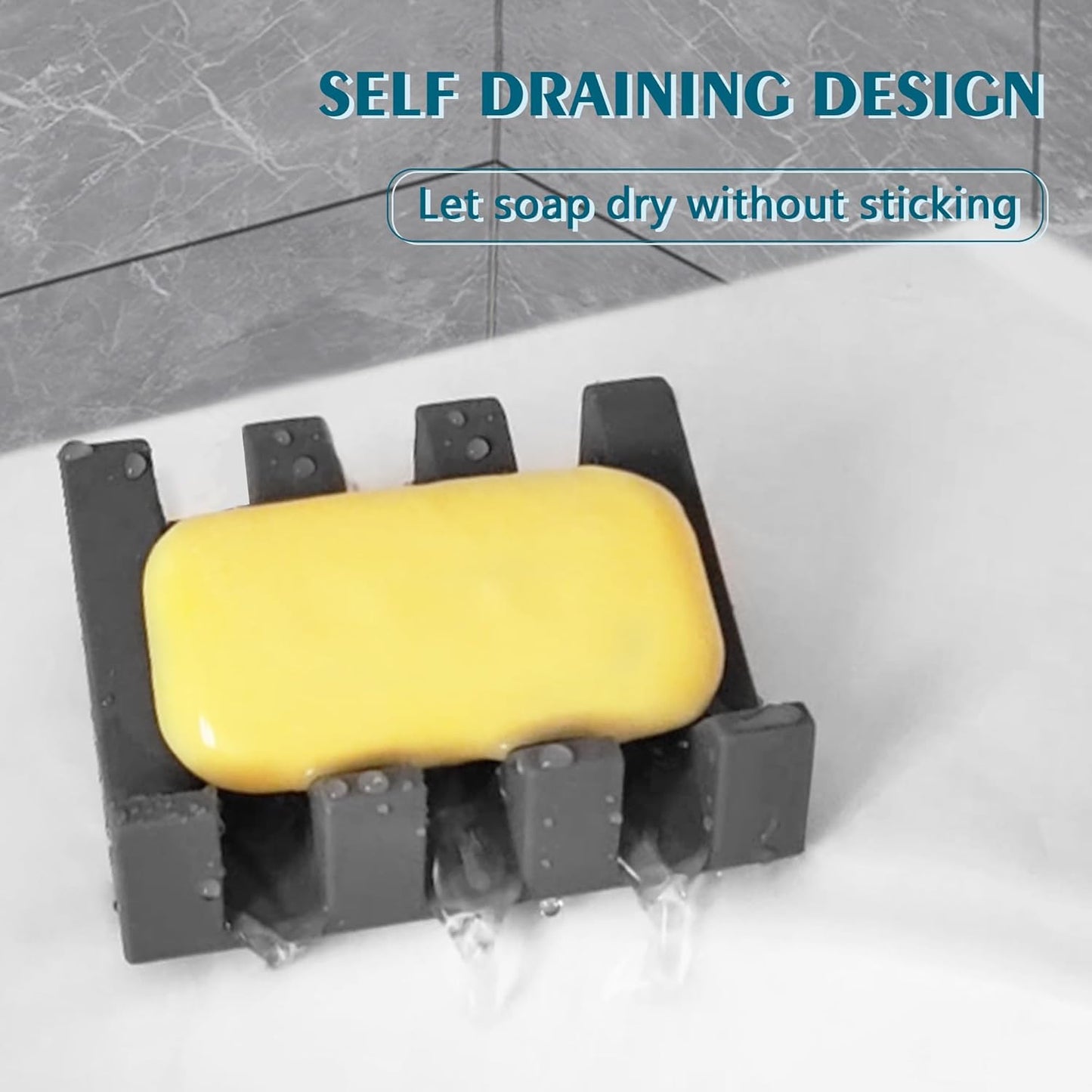 Self Draining Soap Dish,Silicone Suction Cup Soap Holder, Bathroom Soap Dish for Bar Soap,Can Extend Soap Life,Bathroom, Bath Tub, Kitchen Sink (2, Grey)