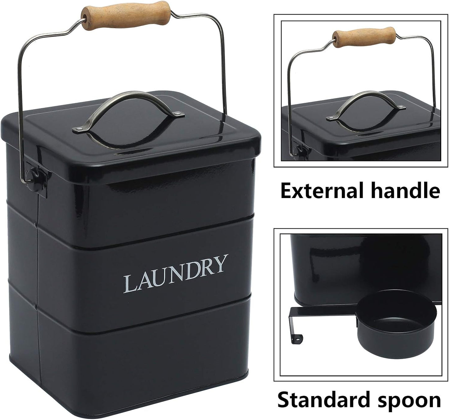 Laundry Powder Bin, Washing Powder Storage Tin with Scoop, Airtight Lid & Handles, Laundry Detergent Powder Storage Box - Perfect for Holding Pods Tablets Capsules Powder Detergent-Black