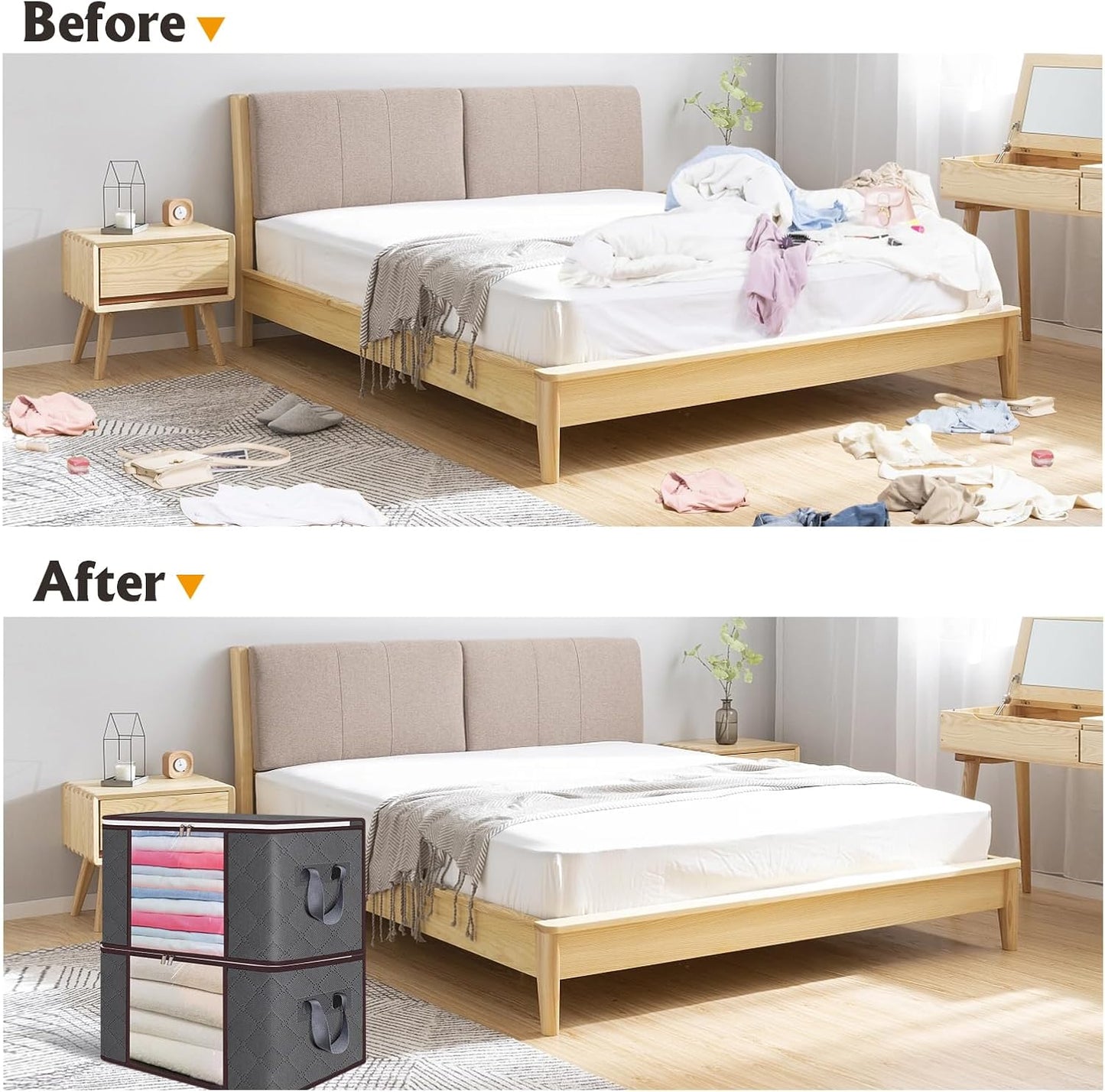 90L Large Storage Bags,6 Pack Foldable Clothes Storage Bins,Closet Organizers Storage Containers Durable Handle Thick Fabric For Bedding,Clothing, Blanket, Pillows and Toys,Grey