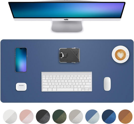 Leather Desk Pad Protector, Mouse Pad, Office Desk Mat, Non-Slip PU Leather Desk Blotter, Laptop Desk Pad, Waterproof Desk Writing Pad for Office and Home (Grey Blue, 31.5" x 15.7")