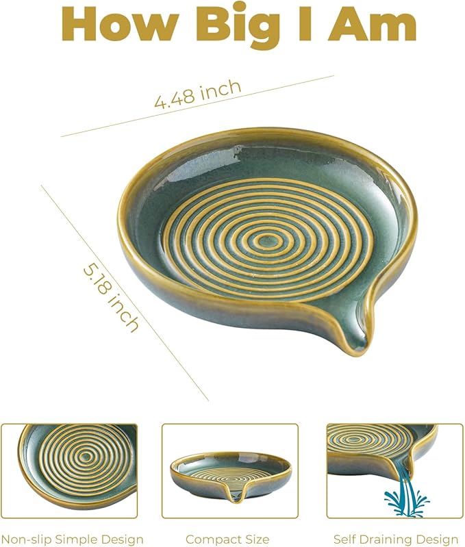 Ceramic Soap Dish, Self Draining Soap Holder Bar Soap Dish for Bathroom Kitchen Counter Soap Saver Tray Keep Soap Bar Dry Easy to Clean, Blue and Green