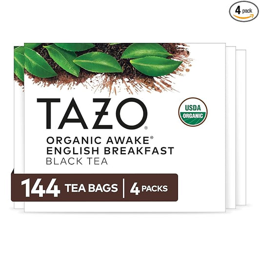 TAZO Organic Awake English Breakfast Black Tea Bags, Bold Traditional Breakfast-Style Black Tea, 144 Total Tea Bags (36ct - Pack of 4)
