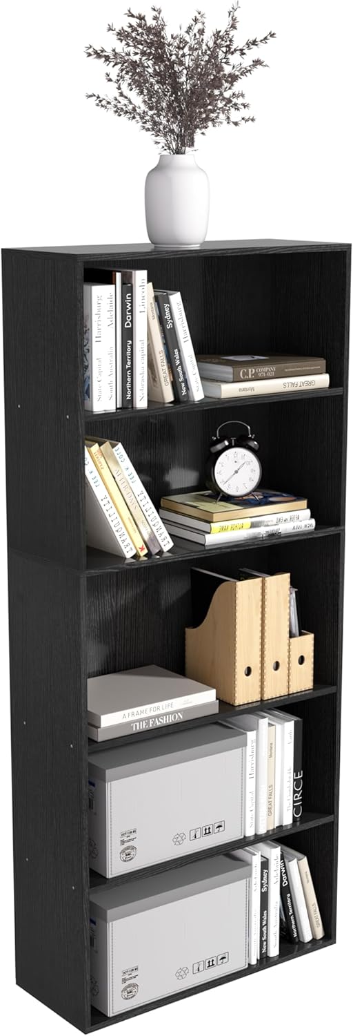 Wooden 5 Cube Storage Organizer,5 Tier Cube Low Bookcase Freestanding Storage Display Organizer, 54 Inch Versatile Cubes Shelf and Cubby Storage for Any Space (Black, 5 Cube-W(23.6inch)
