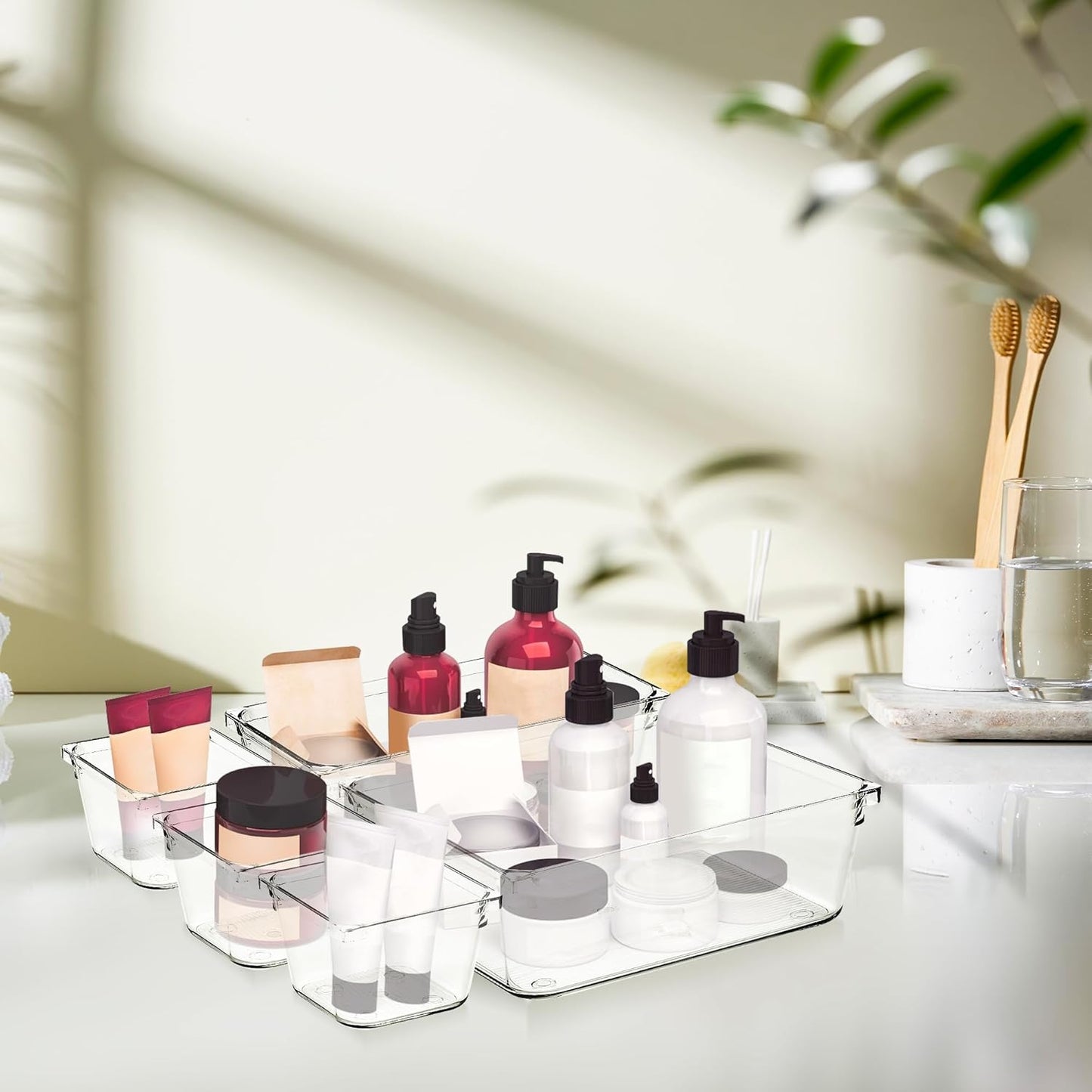 12 Pack Drawer Organizer - 3" X 6" Clear Acrylic Storage Bins with Non-Slip Pads, Versatile Desk Tray for Makeup, Jewelry, Kitchen, Bathroom, and Office Organization